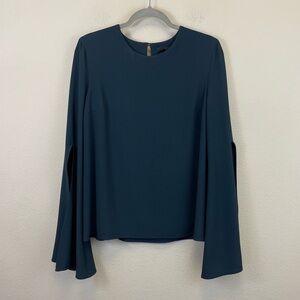 Cushnie et Ochs‎ Long Bell Sleeve Crew Neck Crepe Top Blue Size 10